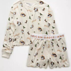 American Eagle Snoopy Cowboy Plush Pajama Set